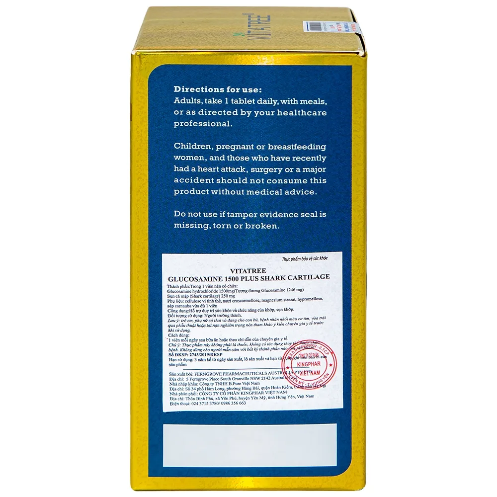 Hình ảnh Viên uống Vitatree Glucosamine 1500 Plus Shark Cartilage hỗ trợ duy trì chức năng của khớp (100 viên)