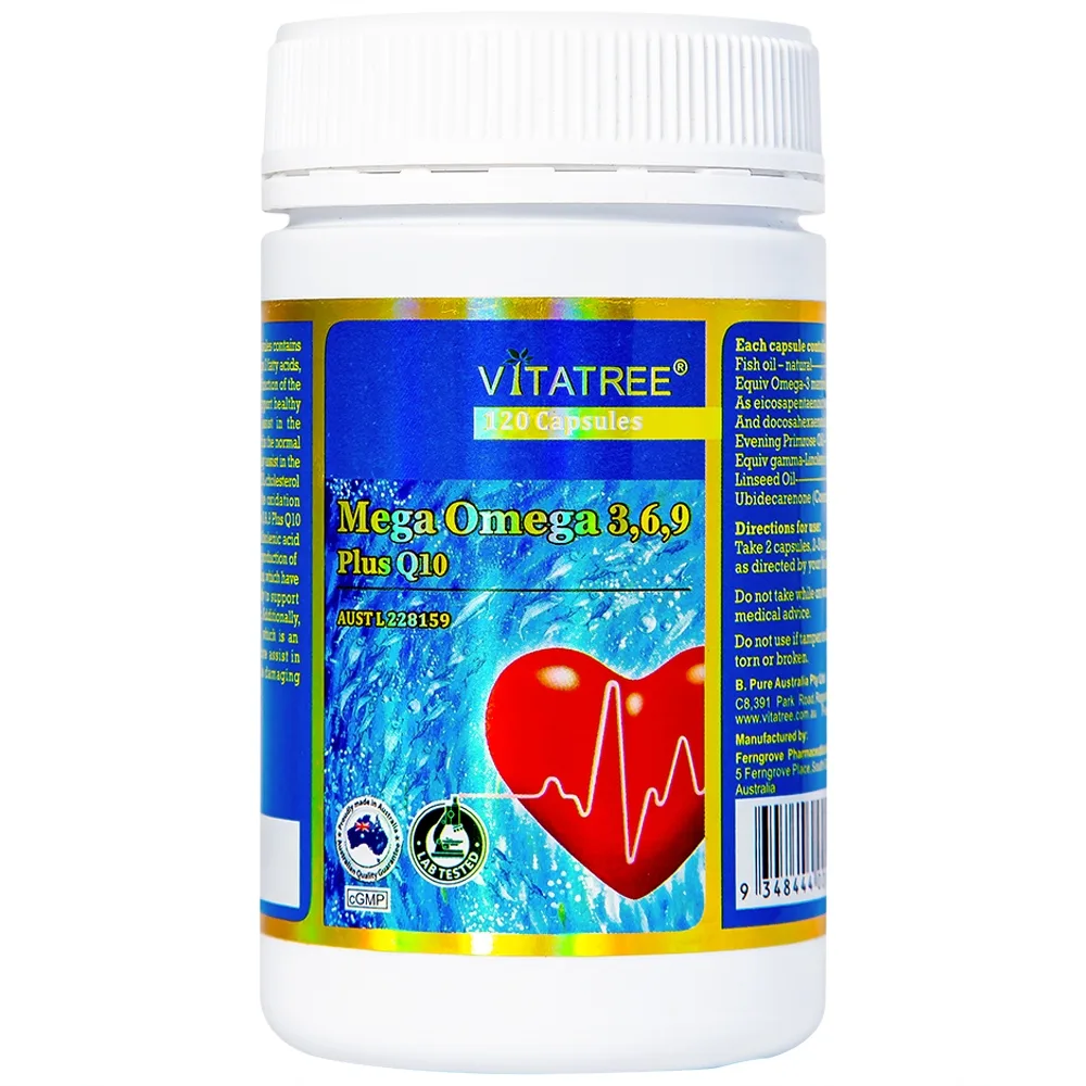 Hình ảnh Viên uống Vitatree Mega Omega 3,6,9 Plus Q10 hỗ trợ duy trì sức khỏe của hệ tim mạch (120 viên)