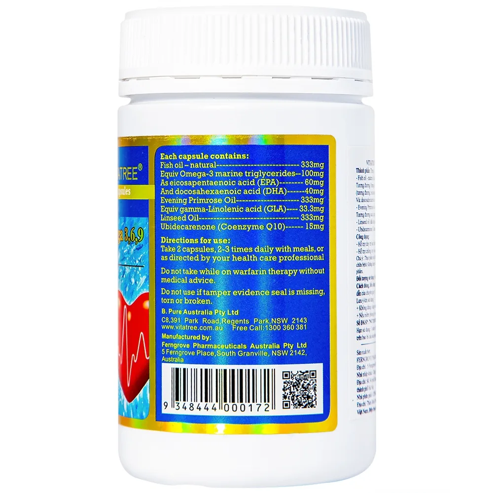 Hình ảnh Viên uống Vitatree Mega Omega 3,6,9 Plus Q10 hỗ trợ duy trì sức khỏe của hệ tim mạch (120 viên)