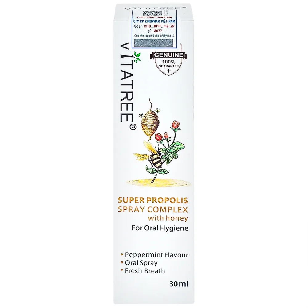 Hình ảnh Xịt keo ong Vitatree Super Propolis Spray Complex With Honey hỗ trợ chống oxy hóa, giảm đau rát họng (30ml)