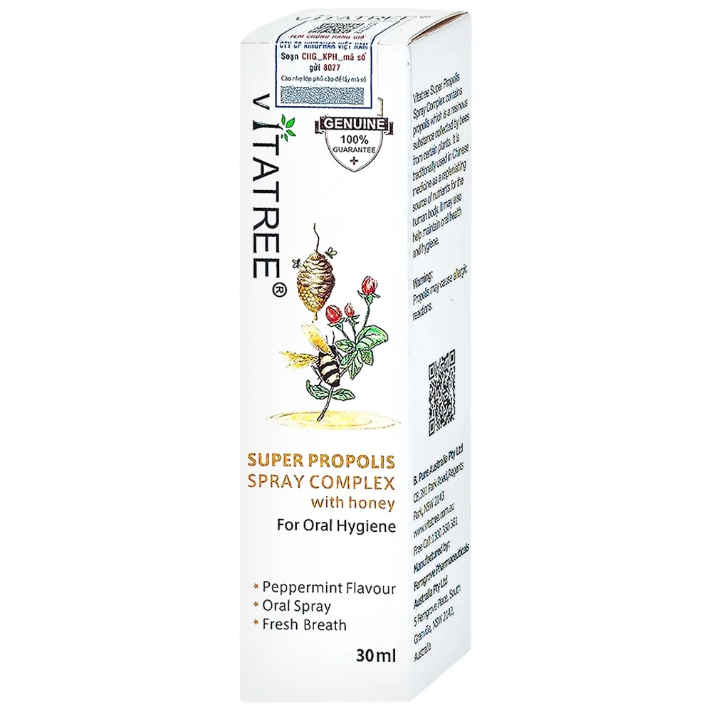 Hình ảnh Xịt keo ong Vitatree Super Propolis Spray Complex With Honey hỗ trợ chống oxy hóa, giảm đau rát họng (30ml)