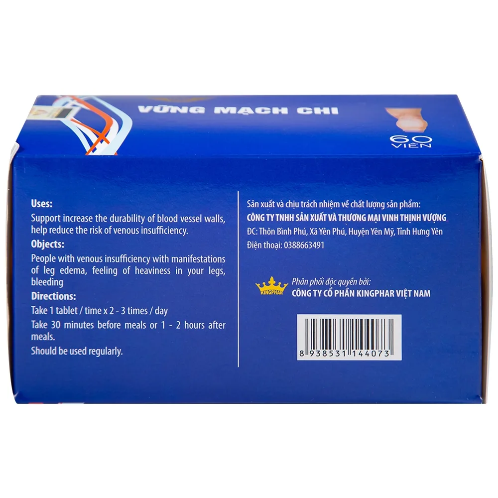 Hình ảnh Viên uống Vững Mạch Chi Kingphar hỗ trợ tăng tính bền thành mạch, giảm nguy cơ suy tĩnh mạch (6 vỉ x 10 viên)