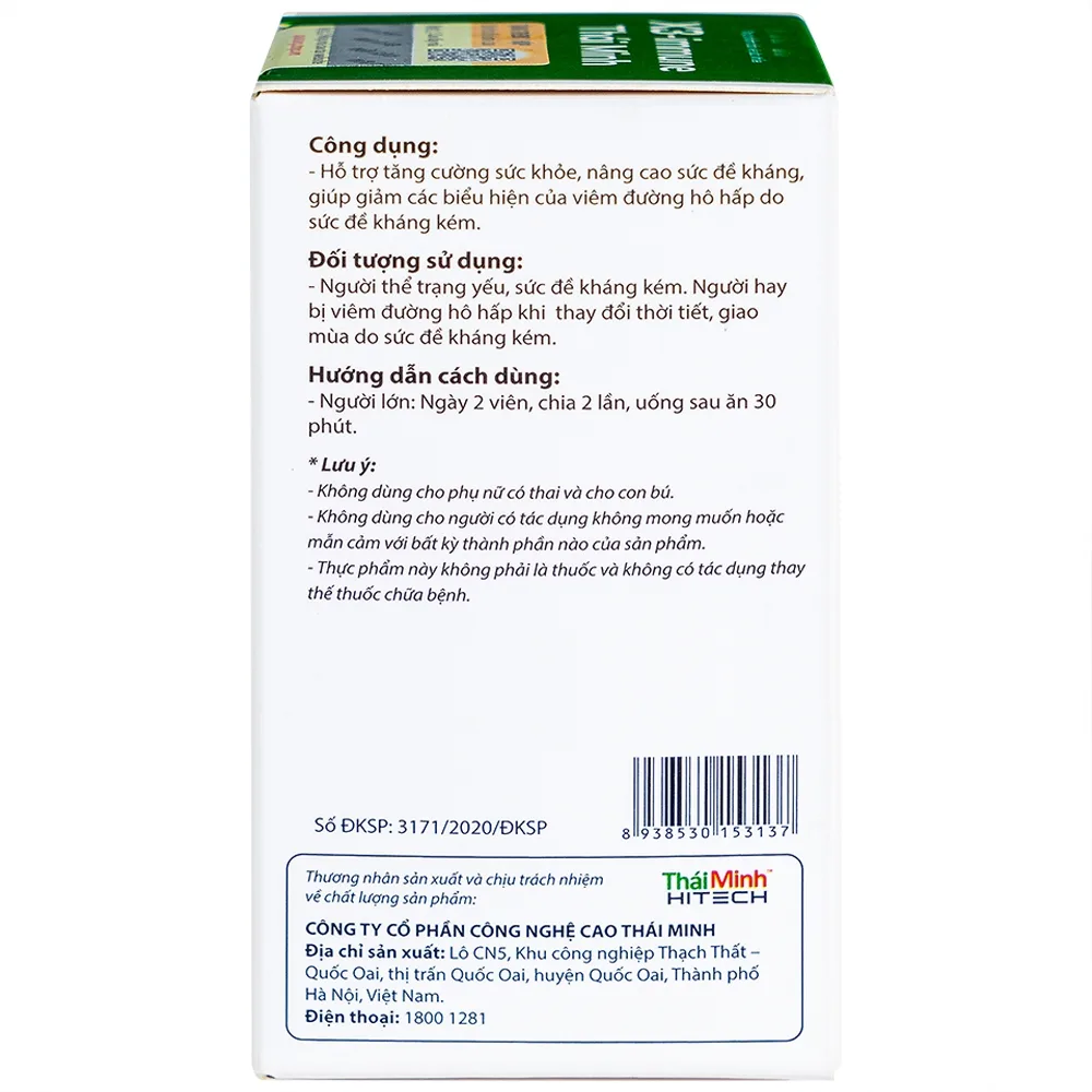 Hình ảnh Thực phẩm bảo vệ sức khỏe X3-immune Thái Minh hỗ trợ tăng cường sức khỏe, giảm viêm đường hô hấp (30 viên)