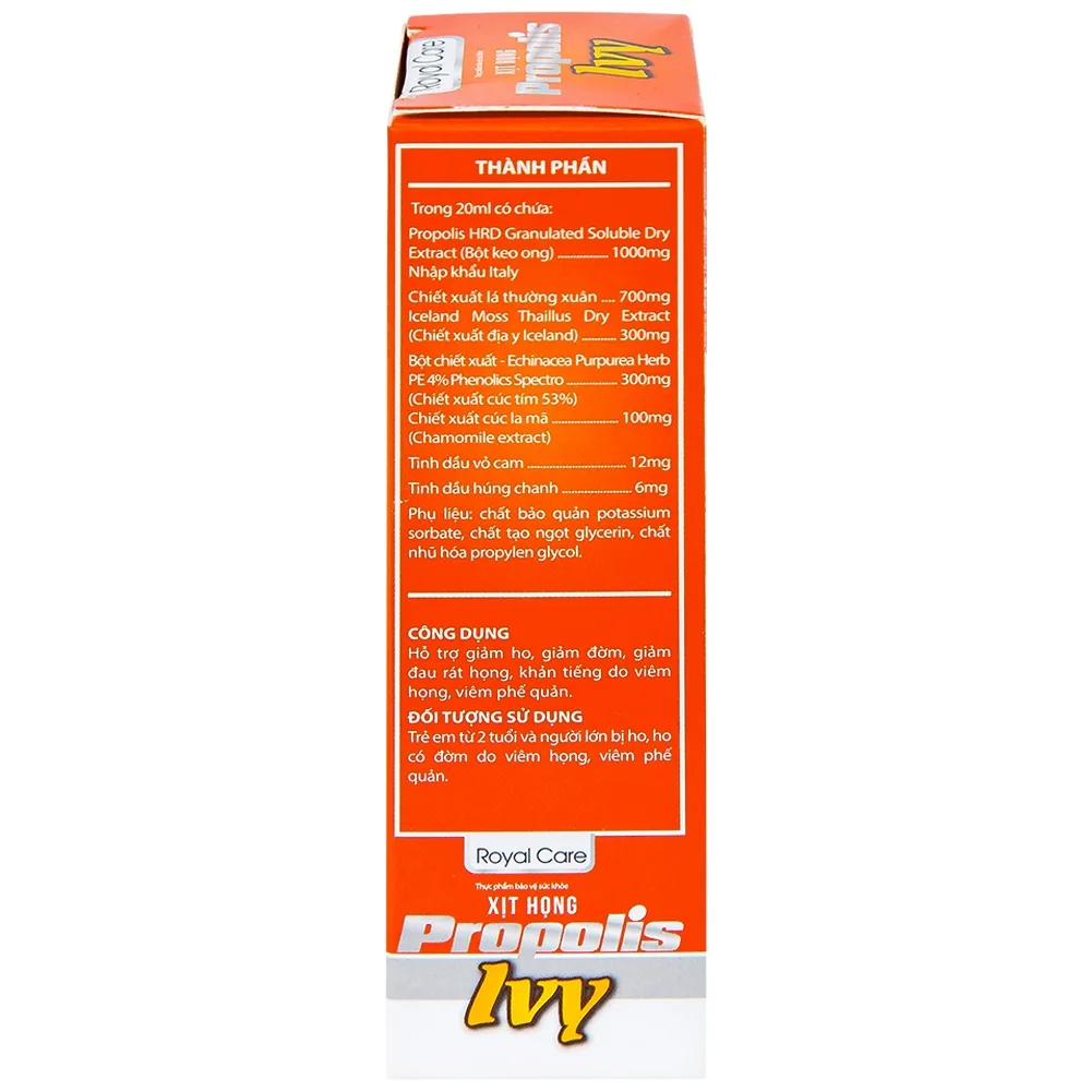 Hình ảnh Xịt họng Propolis Ivy Royal Care giảm ho, đờm, đau rát họng, khản tiếng do viêm họng, viêm phế quản (20ml)