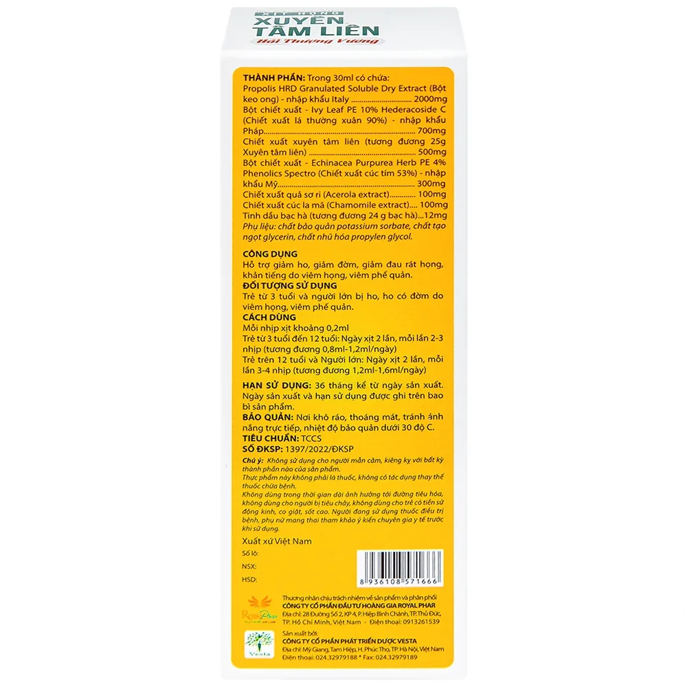 Hình ảnh Xịt họng Xuyên Tâm Liên Hải Thượng Vương hỗ trợ giảm ho, giảm đờm, giảm đau rát họng, khàn tiếng (30ml)