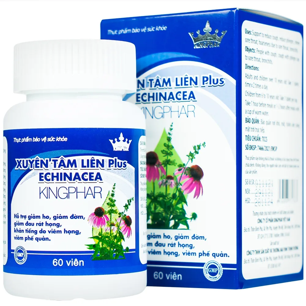 Hình ảnh Viên nén Xuyên Tâm Liên Plus Echinacea Kingphar hỗ trợ giảm ho, giảm đờm, giảm đau rát họng (60 viên)