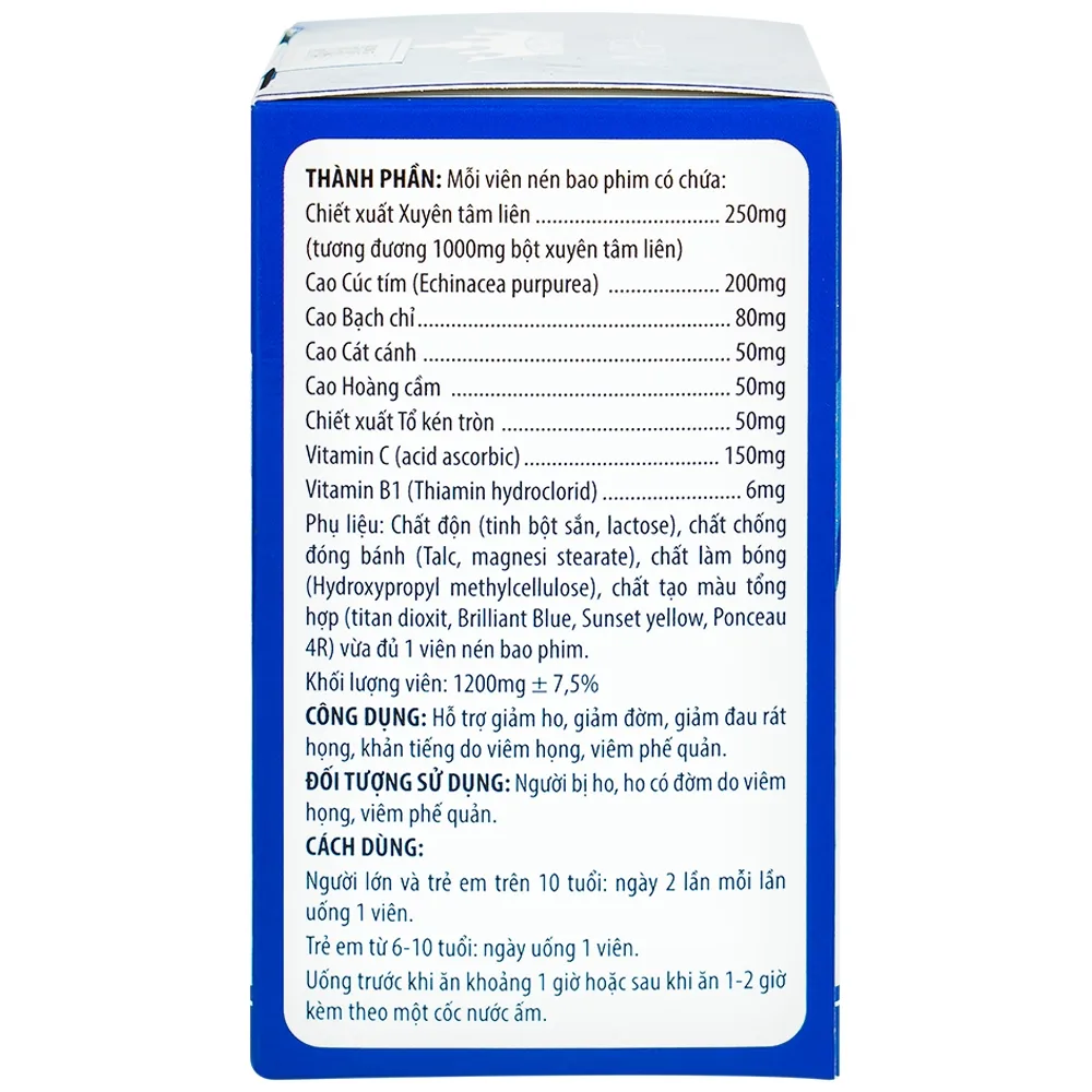 Hình ảnh Viên nén Xuyên Tâm Liên Plus Echinacea Kingphar hỗ trợ giảm ho, giảm đờm, giảm đau rát họng (60 viên)