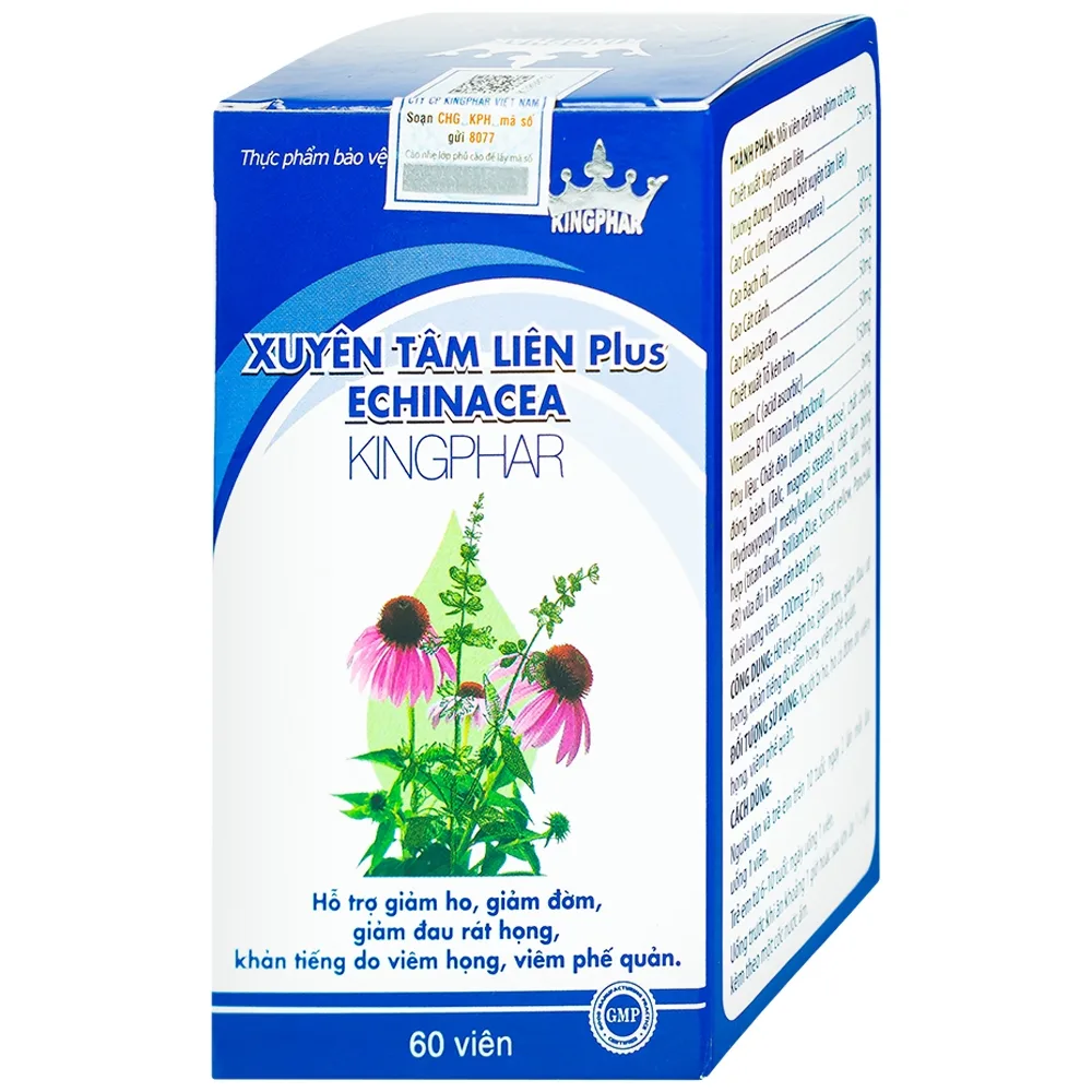 Hình ảnh Viên nén Xuyên Tâm Liên Plus Echinacea Kingphar hỗ trợ giảm ho, giảm đờm, giảm đau rát họng (60 viên)