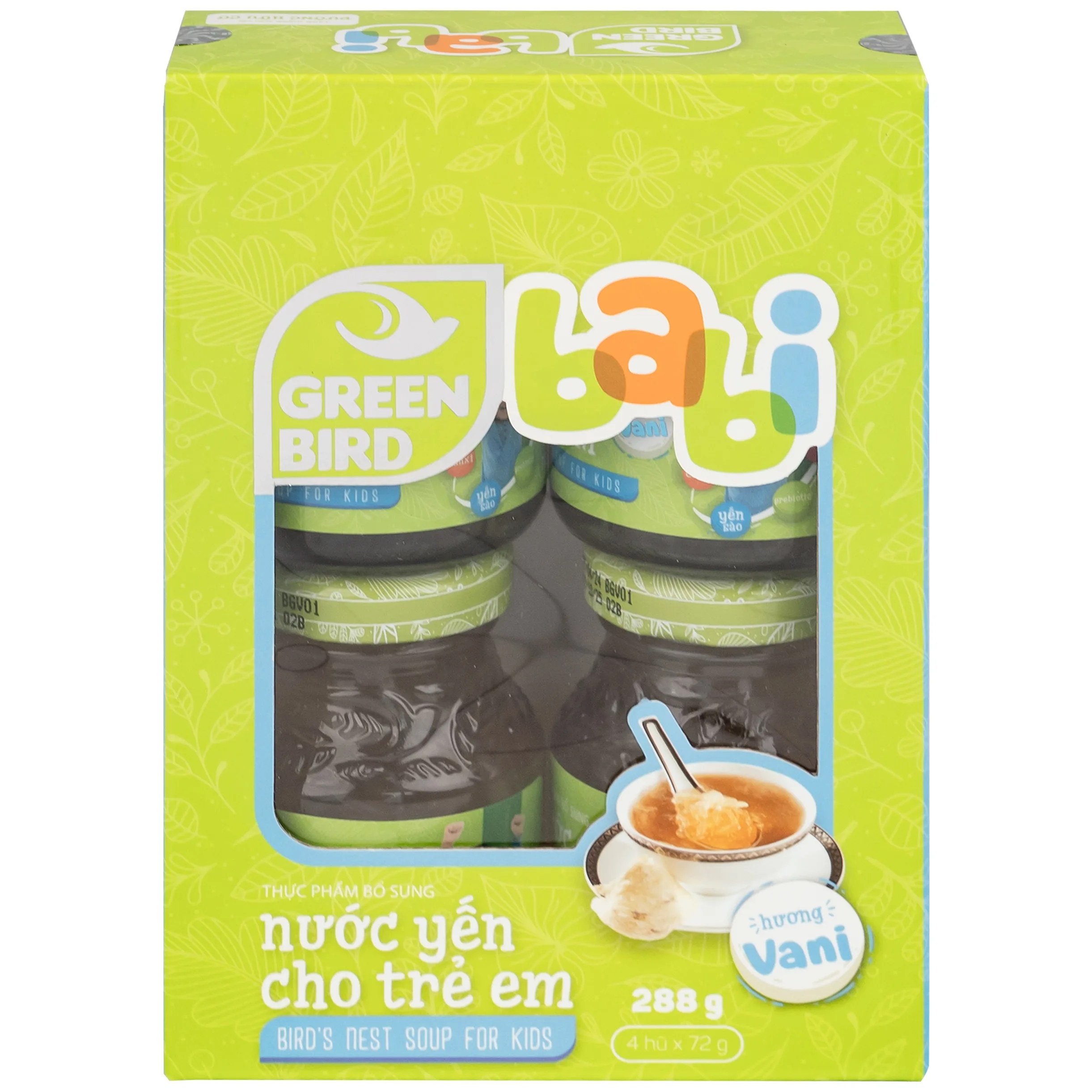 Hình ảnh Nước Yến Sào Green Bird Babi hương vani giúp tăng cường đề kháng và hệ miễn dịch (4 hũ x 72g)