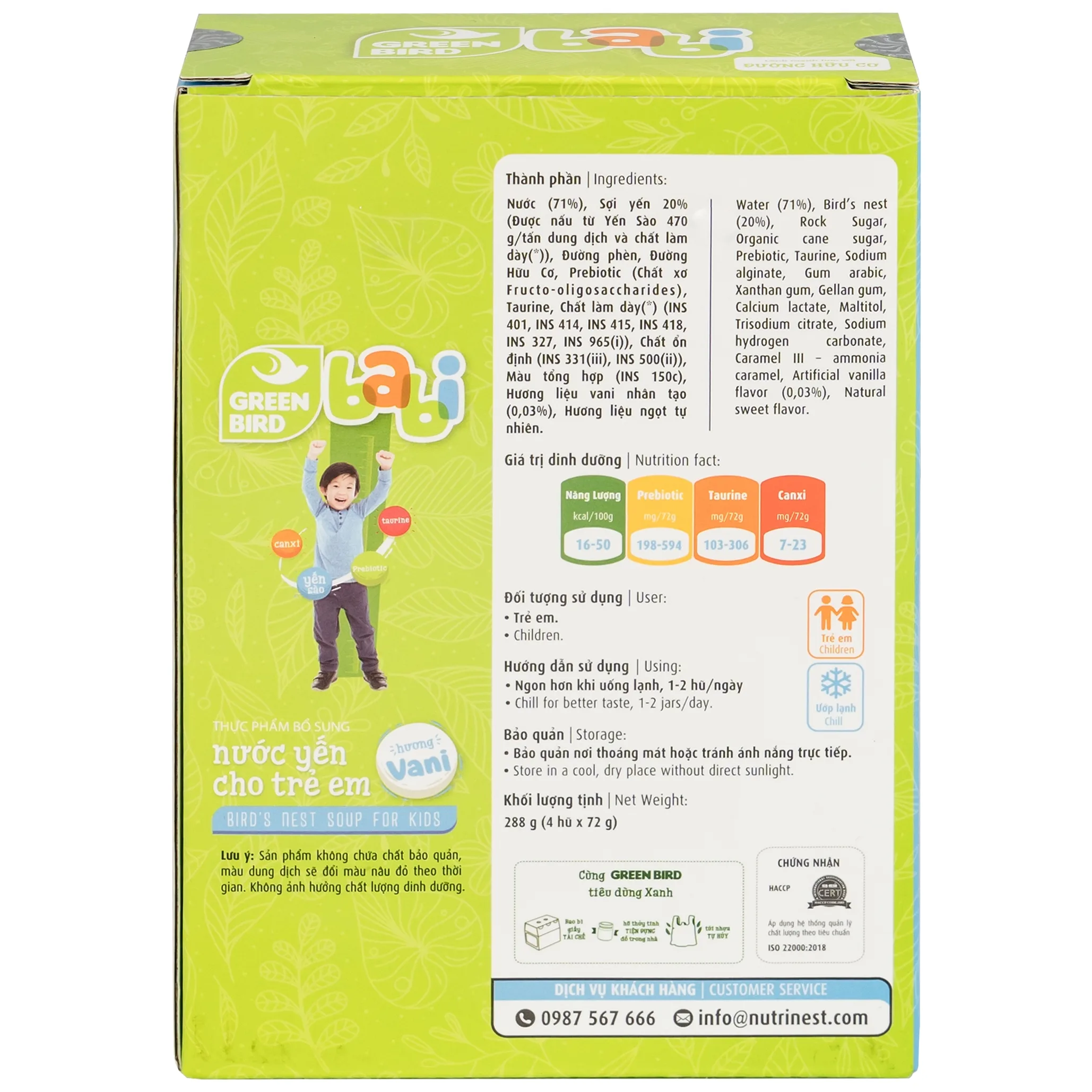 Hình ảnh Nước Yến Sào Green Bird Babi hương vani giúp tăng cường đề kháng và hệ miễn dịch (4 hũ x 72g)