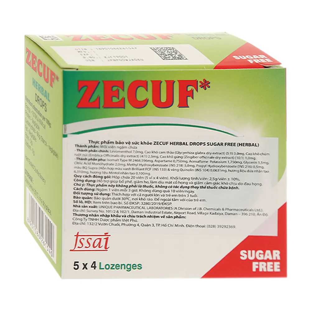 Hình ảnh Viên ngậm Zecuf Herbal Drops Sugar Free bổ phế, giảm ho (5 vỉ x 4 viên)