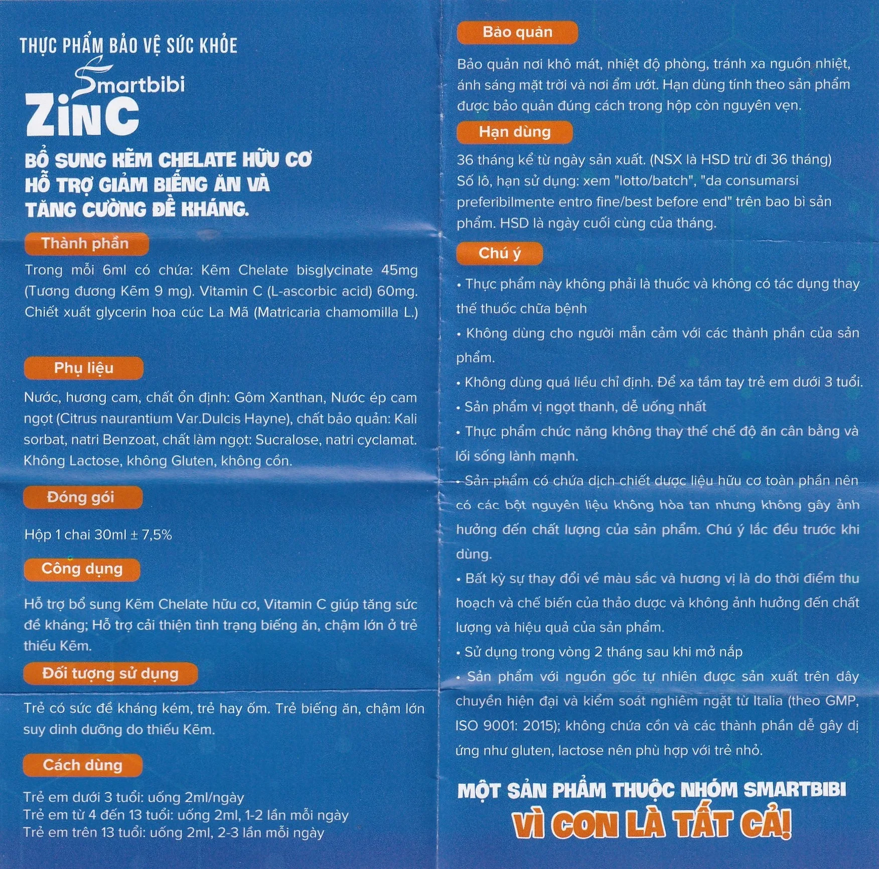 Hình ảnh Siro Smartbibi Zinc GRICAR bổ sung kẽm, vitamin C giúp tăng sức đề kháng, cải thiện tình trạng biếng ăn (30ml)