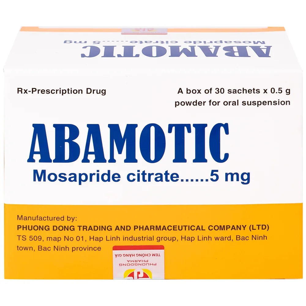 Hình ảnh Bột pha uống Abamotic 5mg Phương Đông điều trị các triệu chứng tiêu hóa, viêm dạ dày (30 gói x 0,5g)