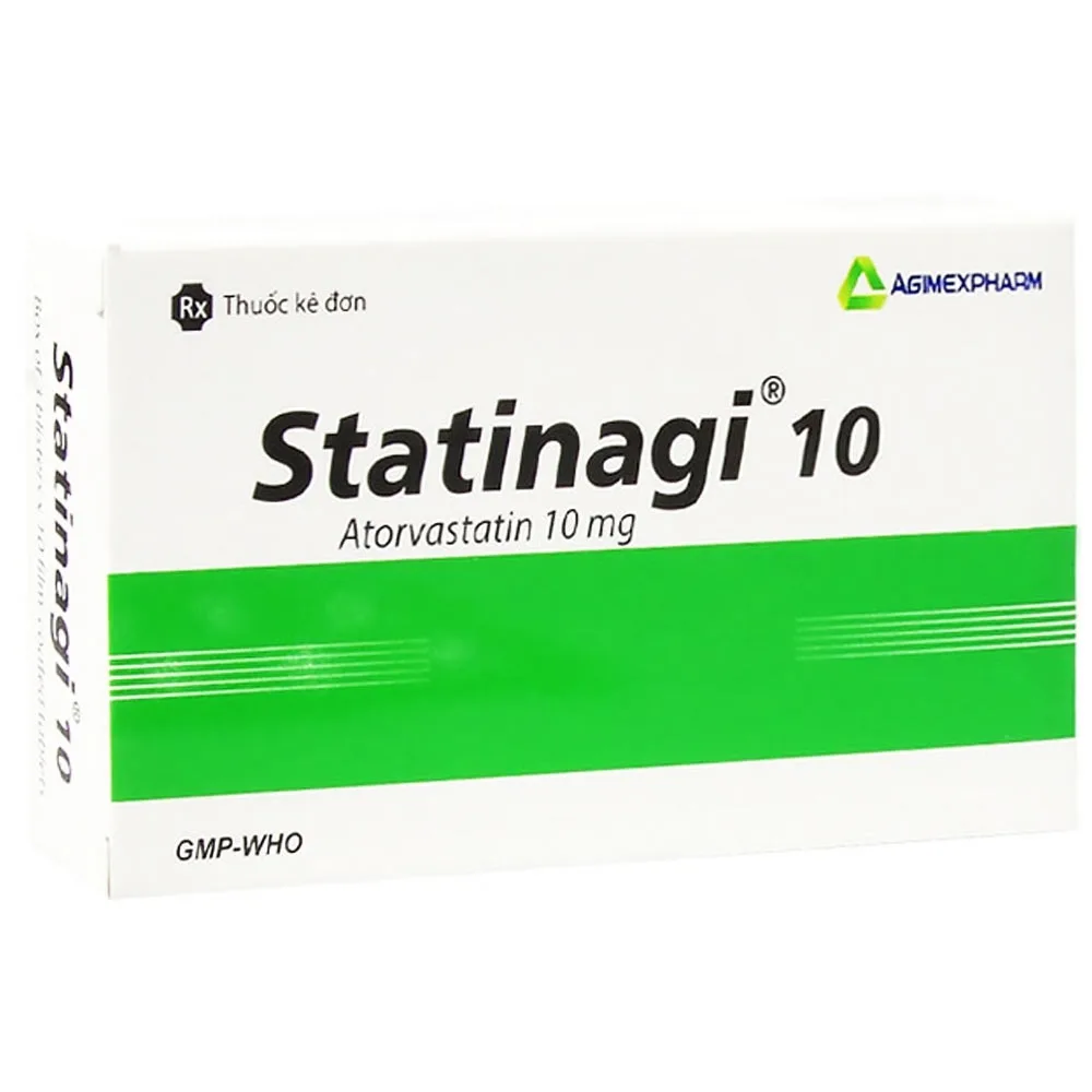 Hình ảnh Thuốc Statinagi 10 Agimexpharm điều trị tăng cholesterol máu, giảm nguy cơ nhồi máu cơ tim (6 vỉ x 10 viên)
