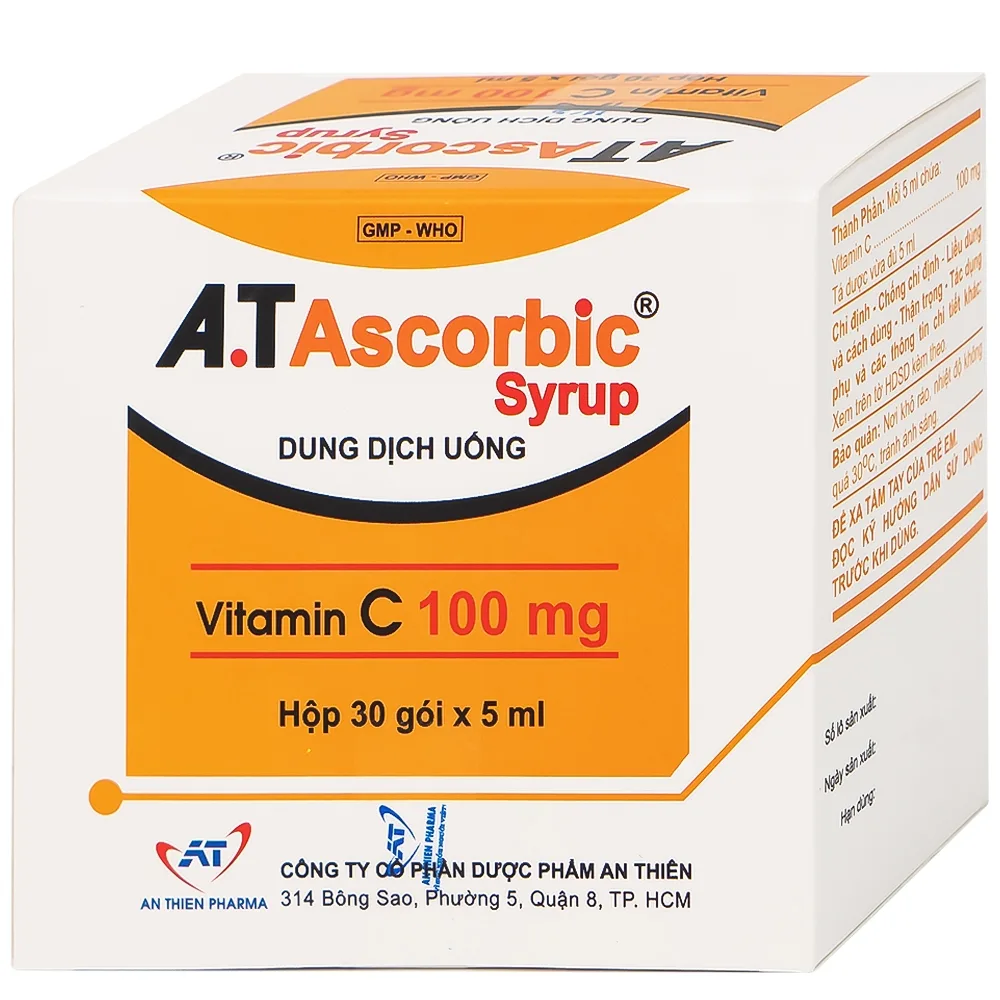 Hình ảnh Dung dịch uống A.T Ascorbic Syrup 100mg bổ sung vitamin C, điều trị bệnh scorbut (30 gói x 5ml)