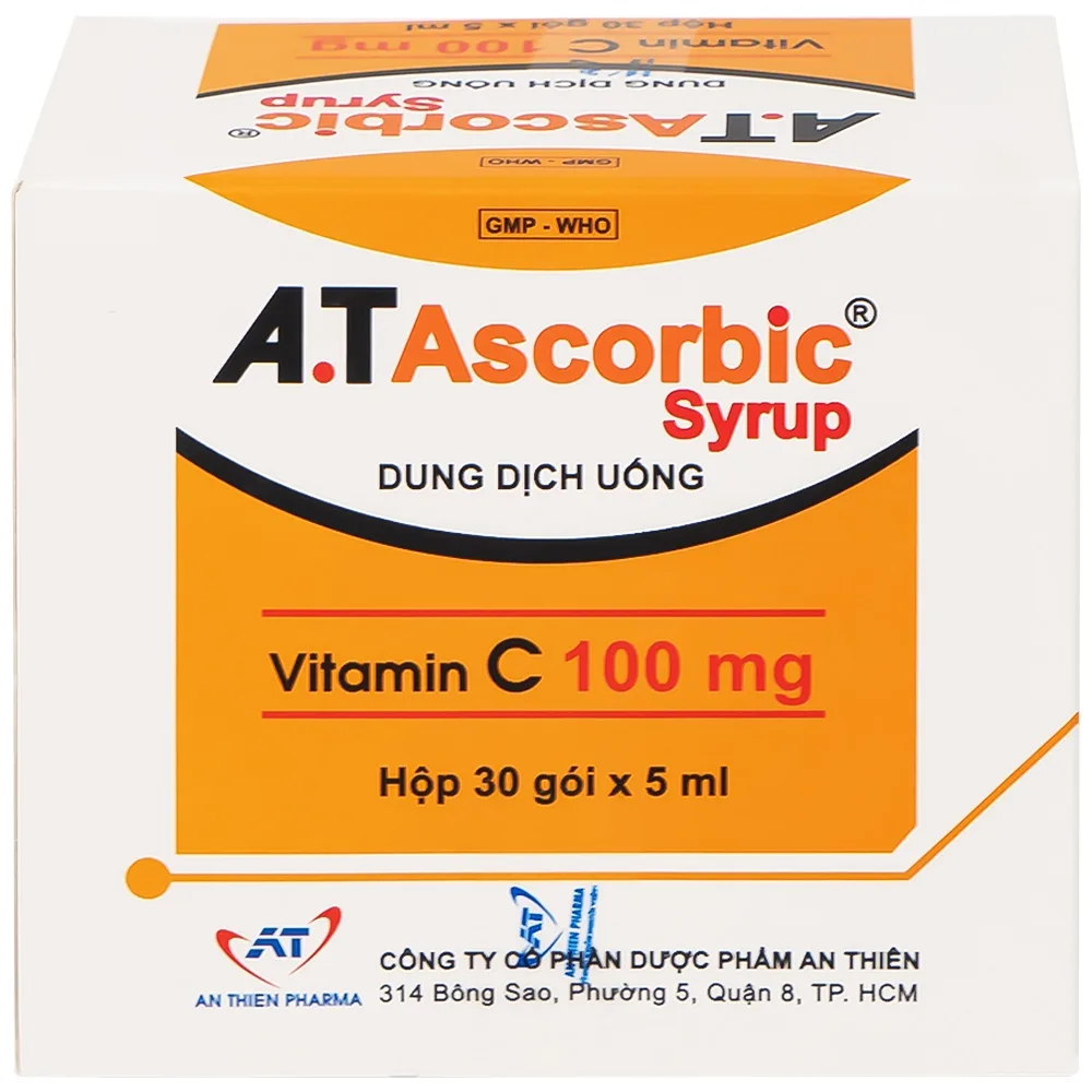 Hình ảnh Dung dịch uống A.T Ascorbic Syrup 100mg bổ sung vitamin C, điều trị bệnh scorbut (30 gói x 5ml)
