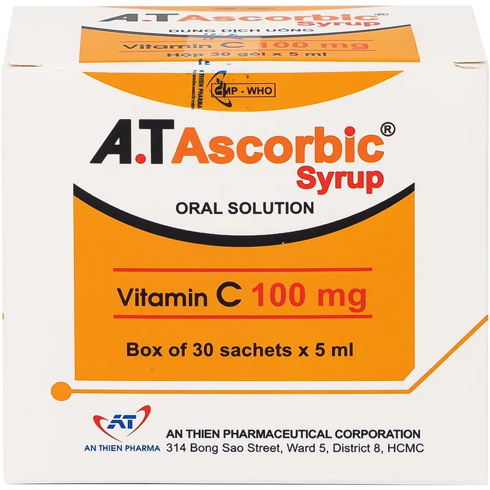 Hình ảnh Dung dịch uống A.T Ascorbic Syrup 100mg bổ sung vitamin C, điều trị bệnh scorbut (30 gói x 5ml)