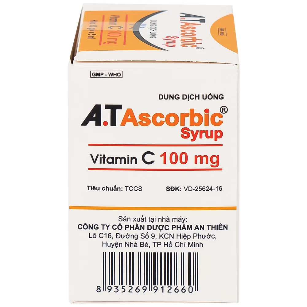 Hình ảnh Dung dịch uống A.T Ascorbic Syrup 100mg bổ sung vitamin C, điều trị bệnh scorbut (30 gói x 5ml)