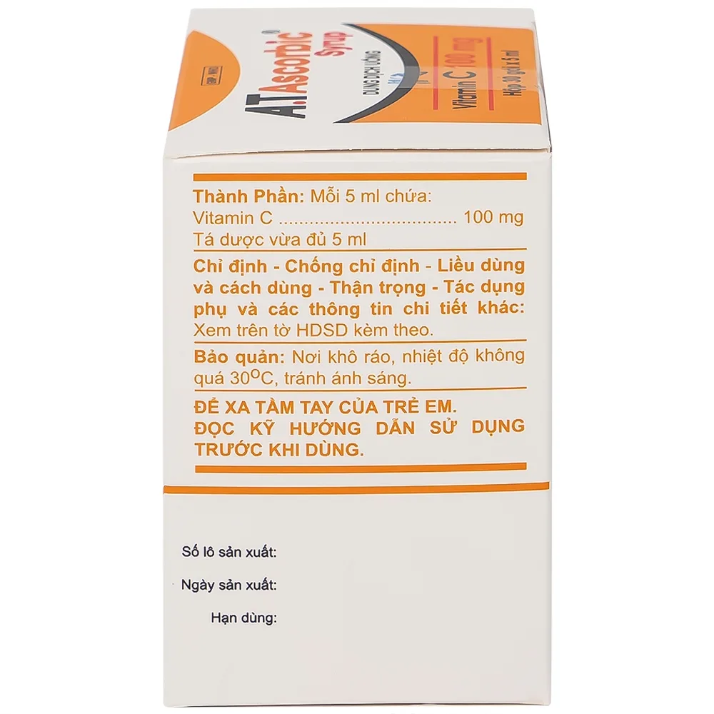 Hình ảnh Dung dịch uống A.T Ascorbic Syrup 100mg bổ sung vitamin C, điều trị bệnh scorbut (30 gói x 5ml)