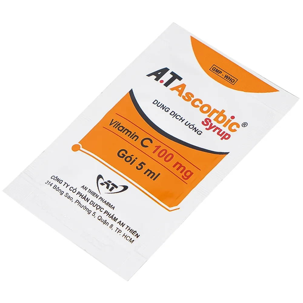 Hình ảnh Dung dịch uống A.T Ascorbic Syrup 100mg bổ sung vitamin C, điều trị bệnh scorbut (30 gói x 5ml)