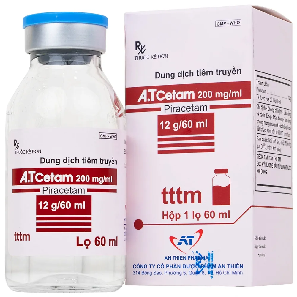 Hình ảnh Dung dịch tiêm truyền A.T Cetam 200mg/ml An Thiên điều trị triệu chứng của hội chứng tâm thần (60ml)