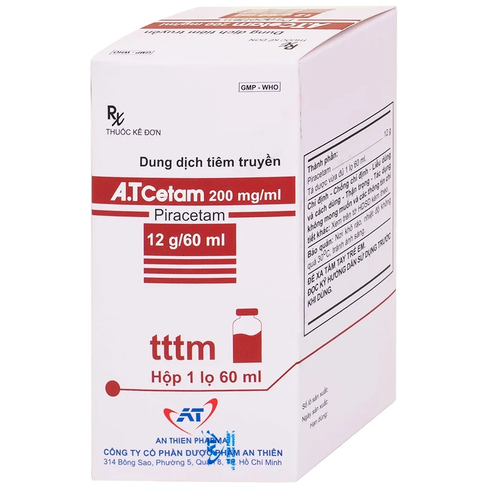 Hình ảnh Dung dịch tiêm truyền A.T Cetam 200mg/ml An Thiên điều trị triệu chứng của hội chứng tâm thần (60ml)