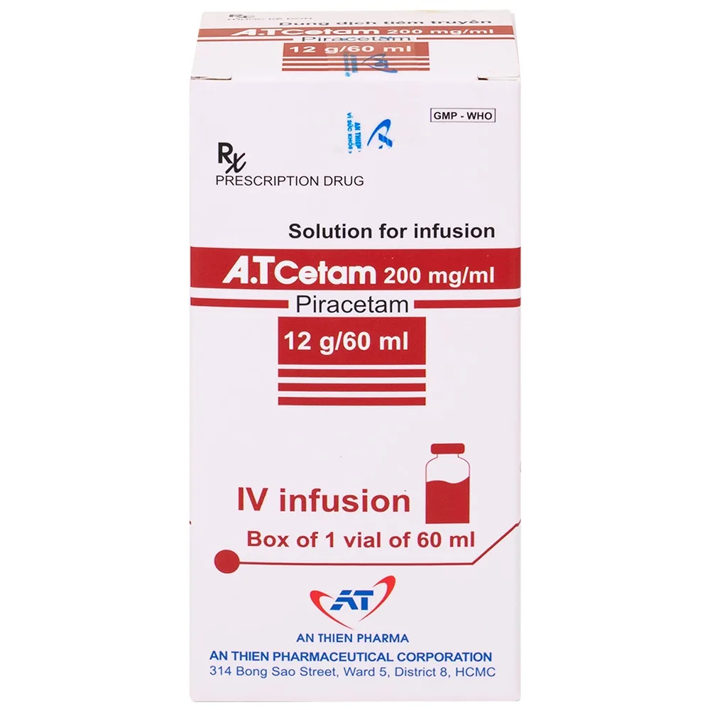 Hình ảnh Dung dịch tiêm truyền A.T Cetam 200mg/ml An Thiên điều trị triệu chứng của hội chứng tâm thần (60ml)