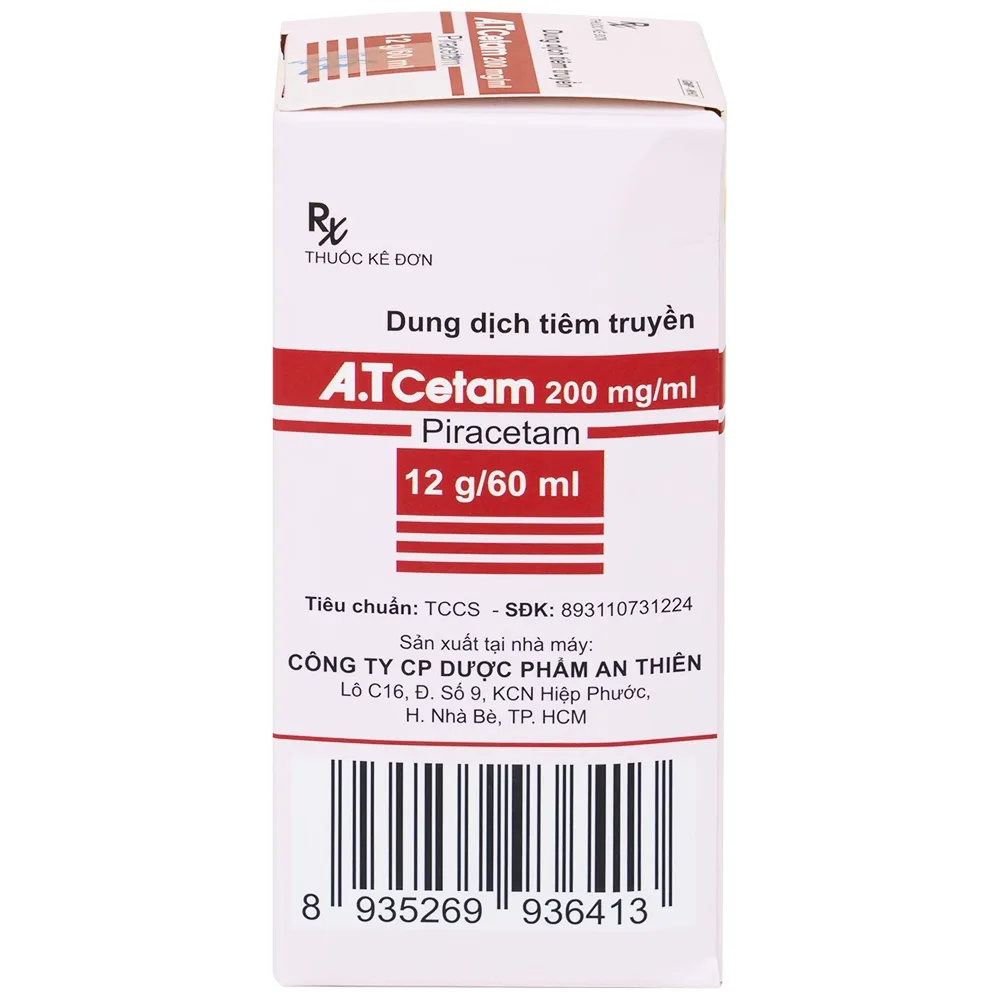 Hình ảnh Dung dịch tiêm truyền A.T Cetam 200mg/ml An Thiên điều trị triệu chứng của hội chứng tâm thần (60ml)