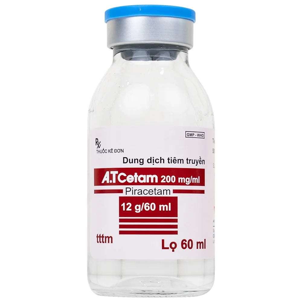 Hình ảnh Dung dịch tiêm truyền A.T Cetam 200mg/ml An Thiên điều trị triệu chứng của hội chứng tâm thần (60ml)