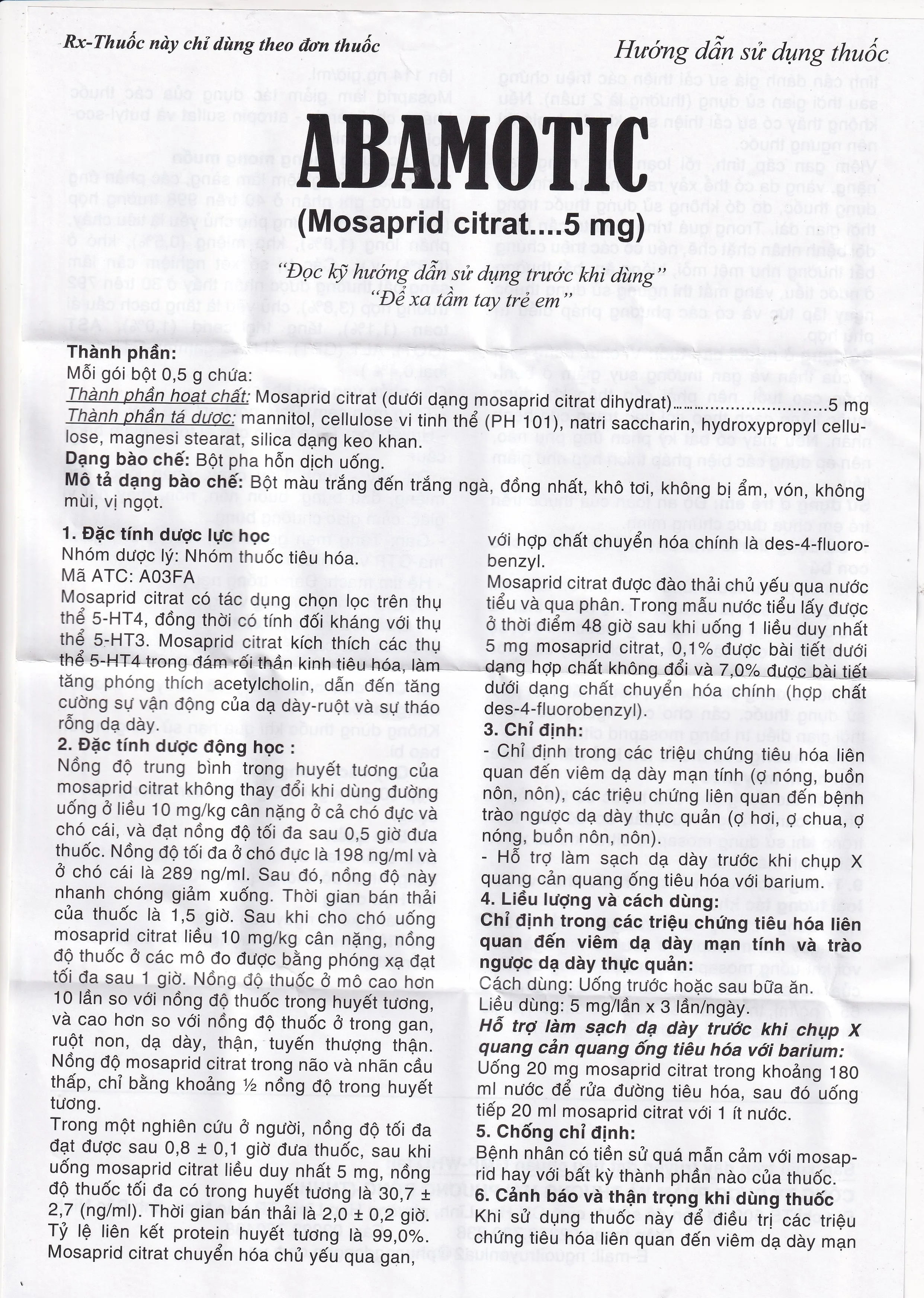 Hình ảnh Bột pha uống Abamotic 5mg Phương Đông điều trị các triệu chứng tiêu hóa, viêm dạ dày (30 gói x 0,5g)