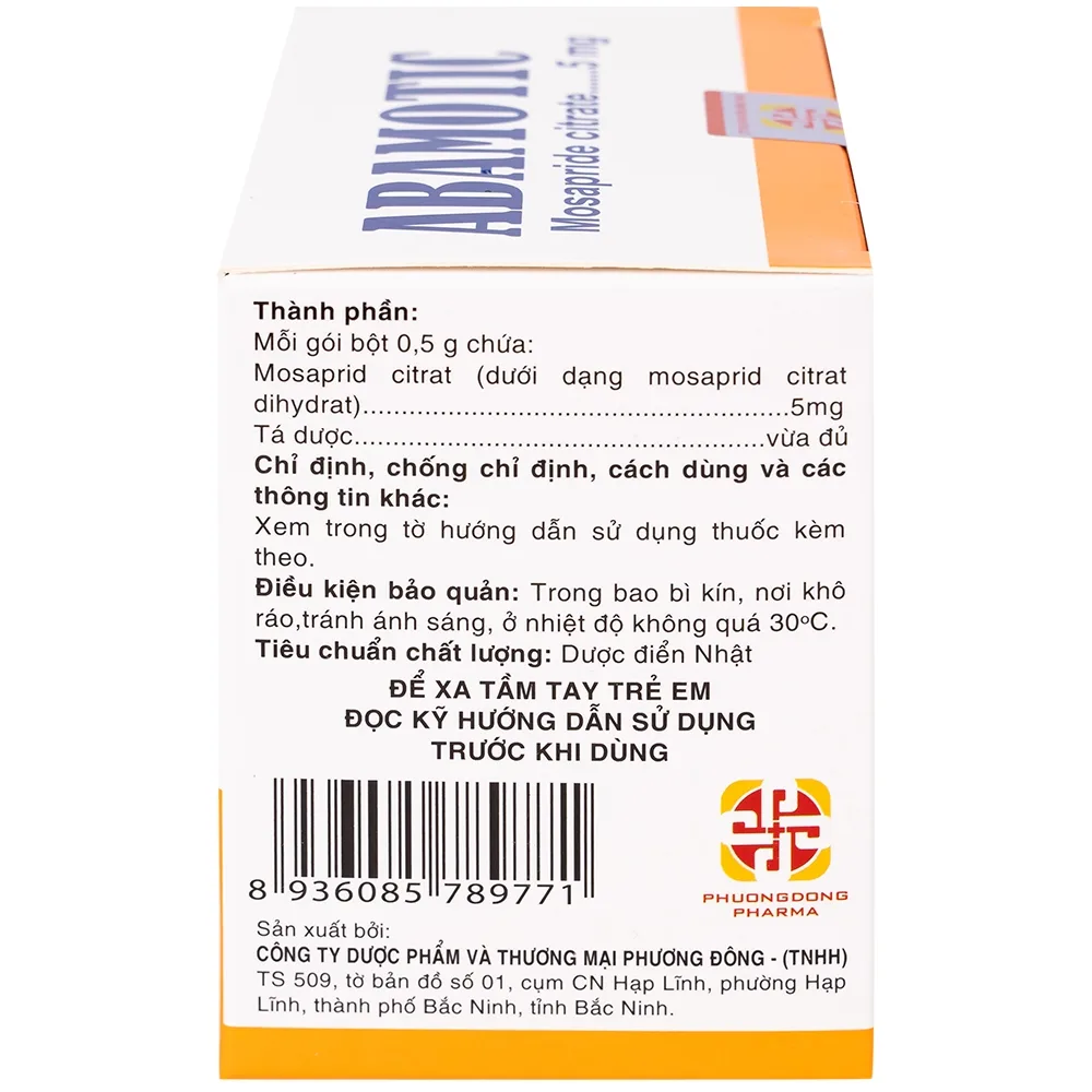 Hình ảnh Bột pha uống Abamotic 5mg Phương Đông điều trị các triệu chứng tiêu hóa, viêm dạ dày (30 gói x 0,5g)