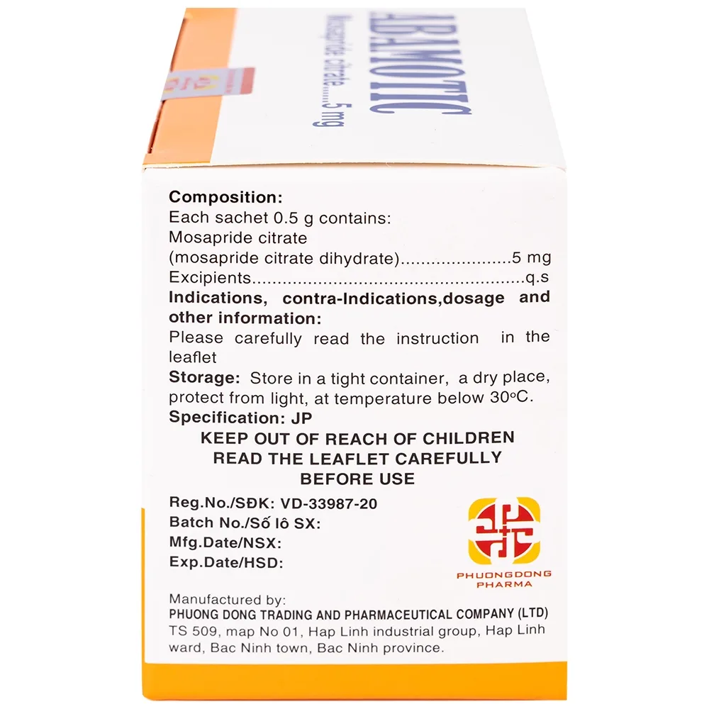 Hình ảnh Bột pha uống Abamotic 5mg Phương Đông điều trị các triệu chứng tiêu hóa, viêm dạ dày (30 gói x 0,5g)