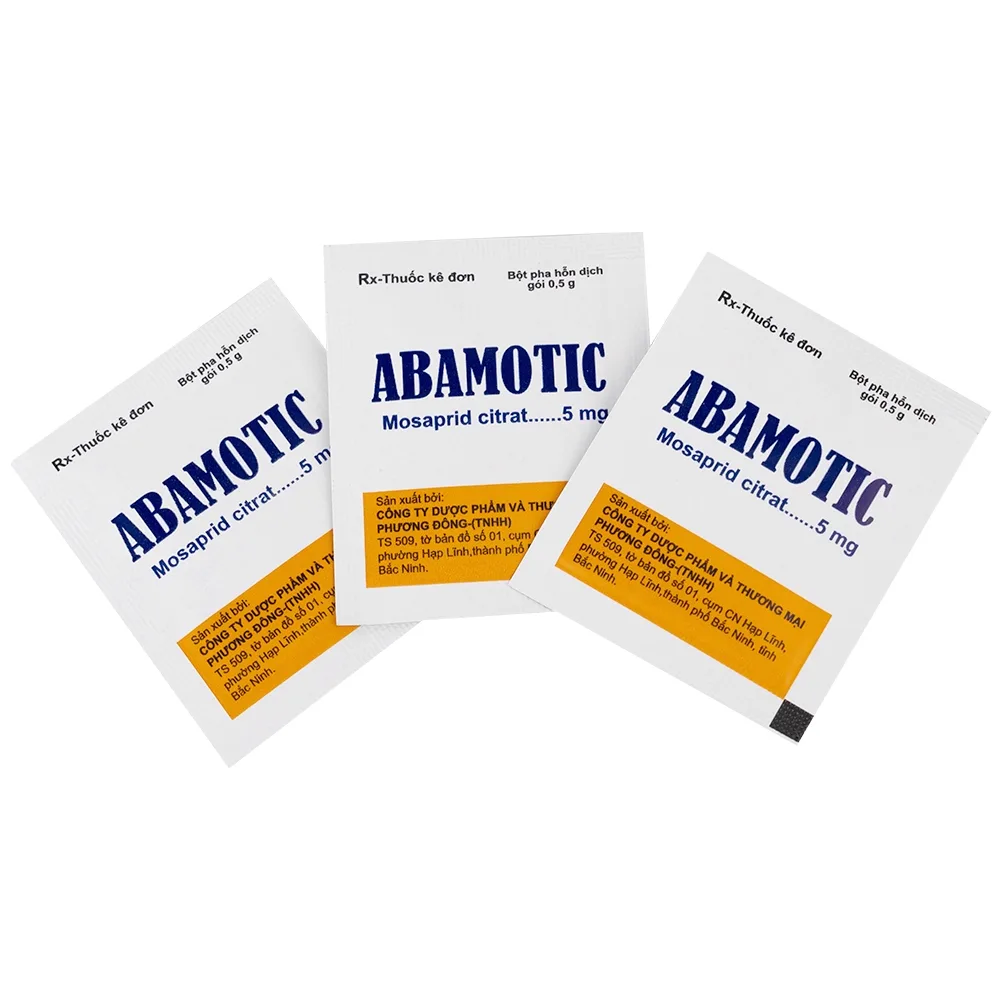 Hình ảnh Bột pha uống Abamotic 5mg Phương Đông điều trị các triệu chứng tiêu hóa, viêm dạ dày (30 gói x 0,5g)