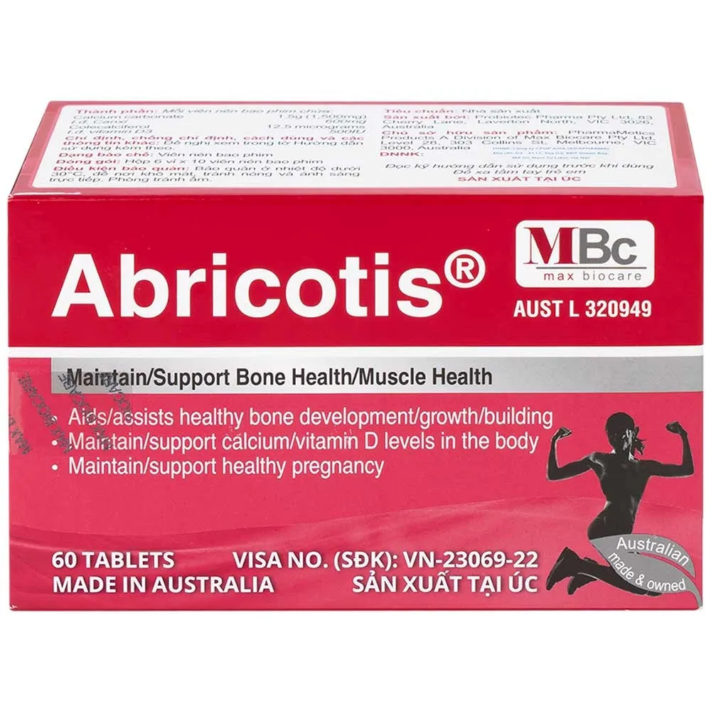 Hình ảnh Thuốc Abricotis Probiotec hỗ trợ sức khỏe xương, cơ bắp, bổ sung canxi (6 vỉ x 10 viên)