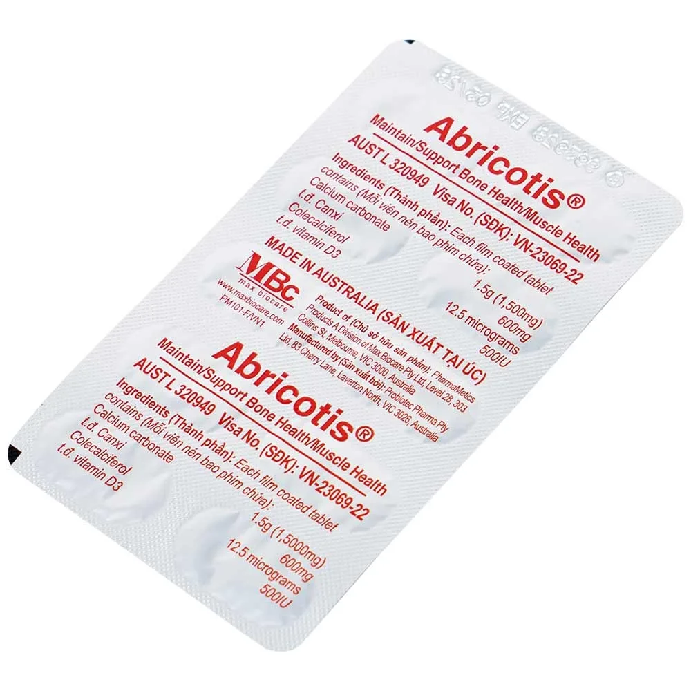 Hình ảnh Thuốc Abricotis Probiotec hỗ trợ sức khỏe xương, cơ bắp, bổ sung canxi (6 vỉ x 10 viên)