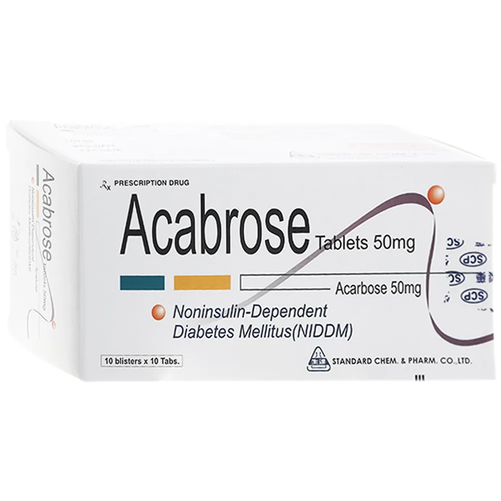 Hình ảnh Thuốc Acarbose 50mg Standard Chem And Pharm điều trị bệnh tiểu đường (10 vỉ x 10 viên)