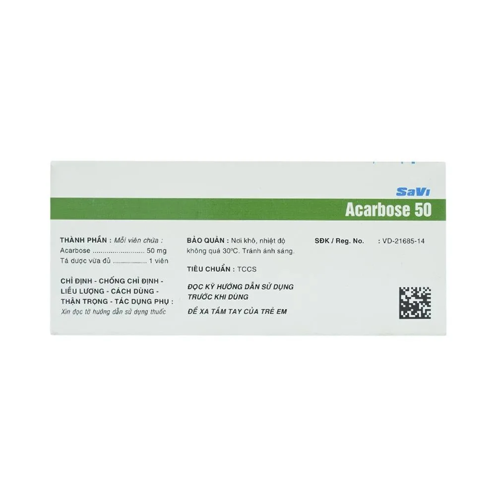 Hình ảnh Thuốc Acarbose 50 SaVi điều trị đái tháo đường (10 vỉ x 10 viên)