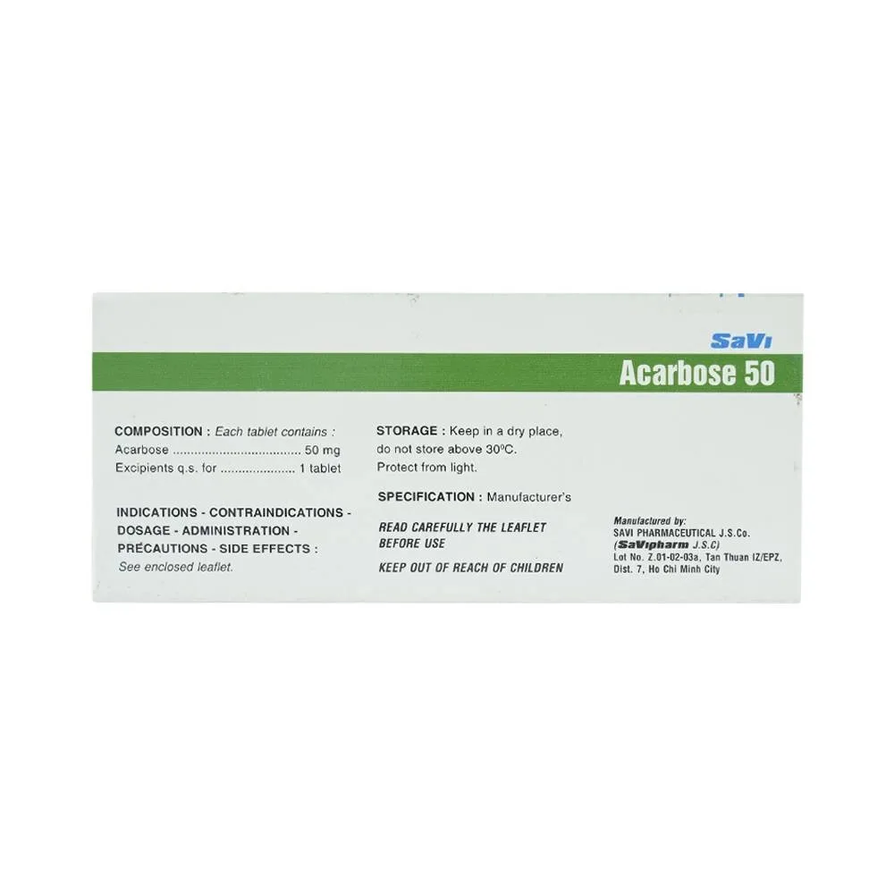 Hình ảnh Thuốc Acarbose 50 SaVi điều trị đái tháo đường (10 vỉ x 10 viên)
