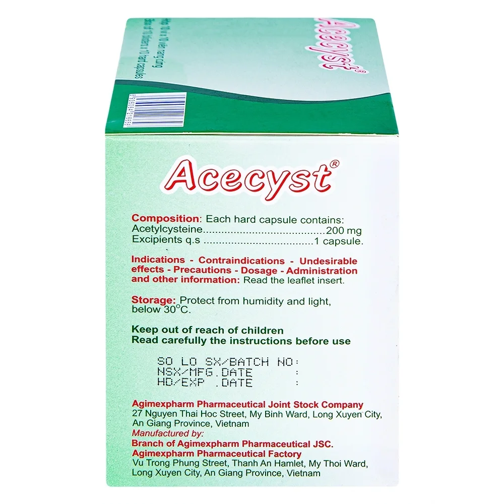 Hình ảnh Thuốc Acecyst 200mg Agimexpharm long đờm, thông đường hô hấp trong viêm phế quản (10 vỉ x 10 viên)