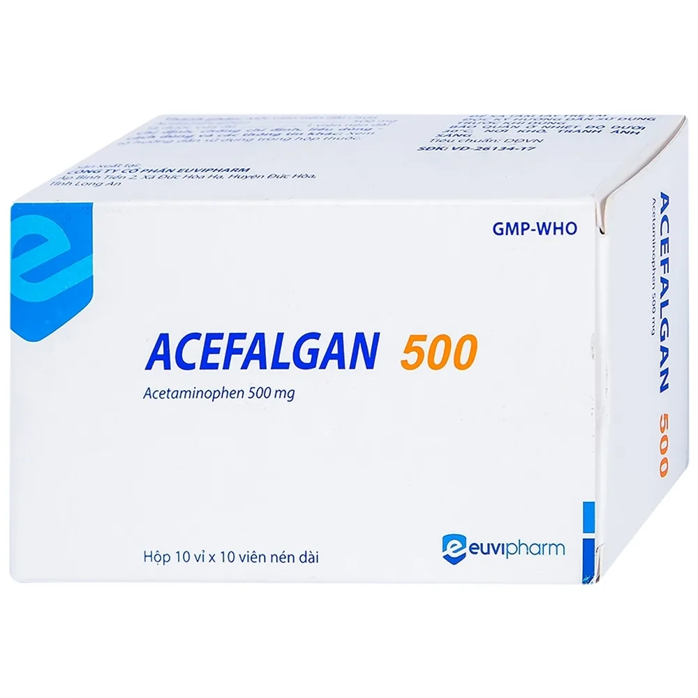 Hình ảnh Thuốc Acefalgan 500mg Euvipharm giảm đau nhẹ đến vừa, hạ sốt (10 vỉ x 10 viên)