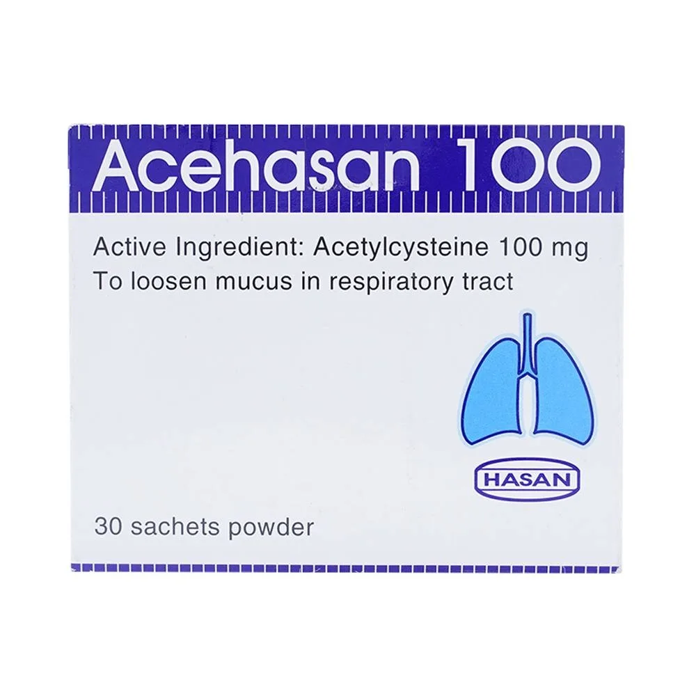 Hình ảnh Thuốc bột Acehasan 100 Hasan làm loãng đờm trong các bệnh phế quản - phổi cấp và mãn tính (30 gói)