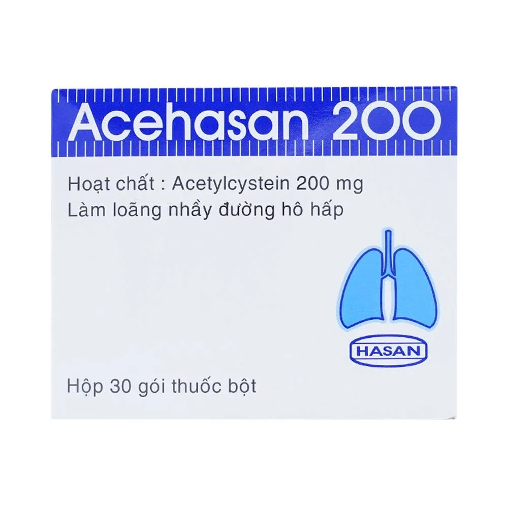 Hình ảnh Thuốc Acehasan 200 làm loãng đờm trong các bệnh phế quản - phổi cấp và mãn tính (30 gói)