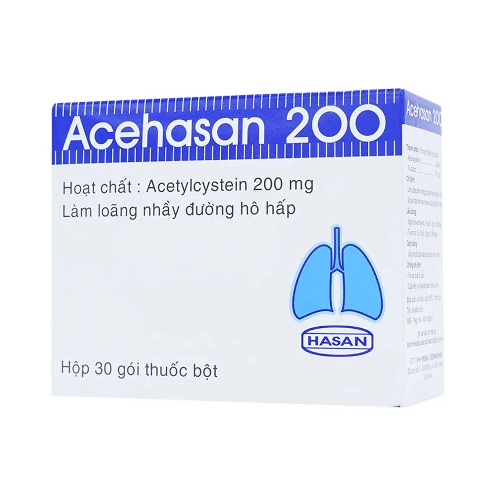 Hình ảnh Thuốc Acehasan 200 làm loãng đờm trong các bệnh phế quản - phổi cấp và mãn tính (30 gói)