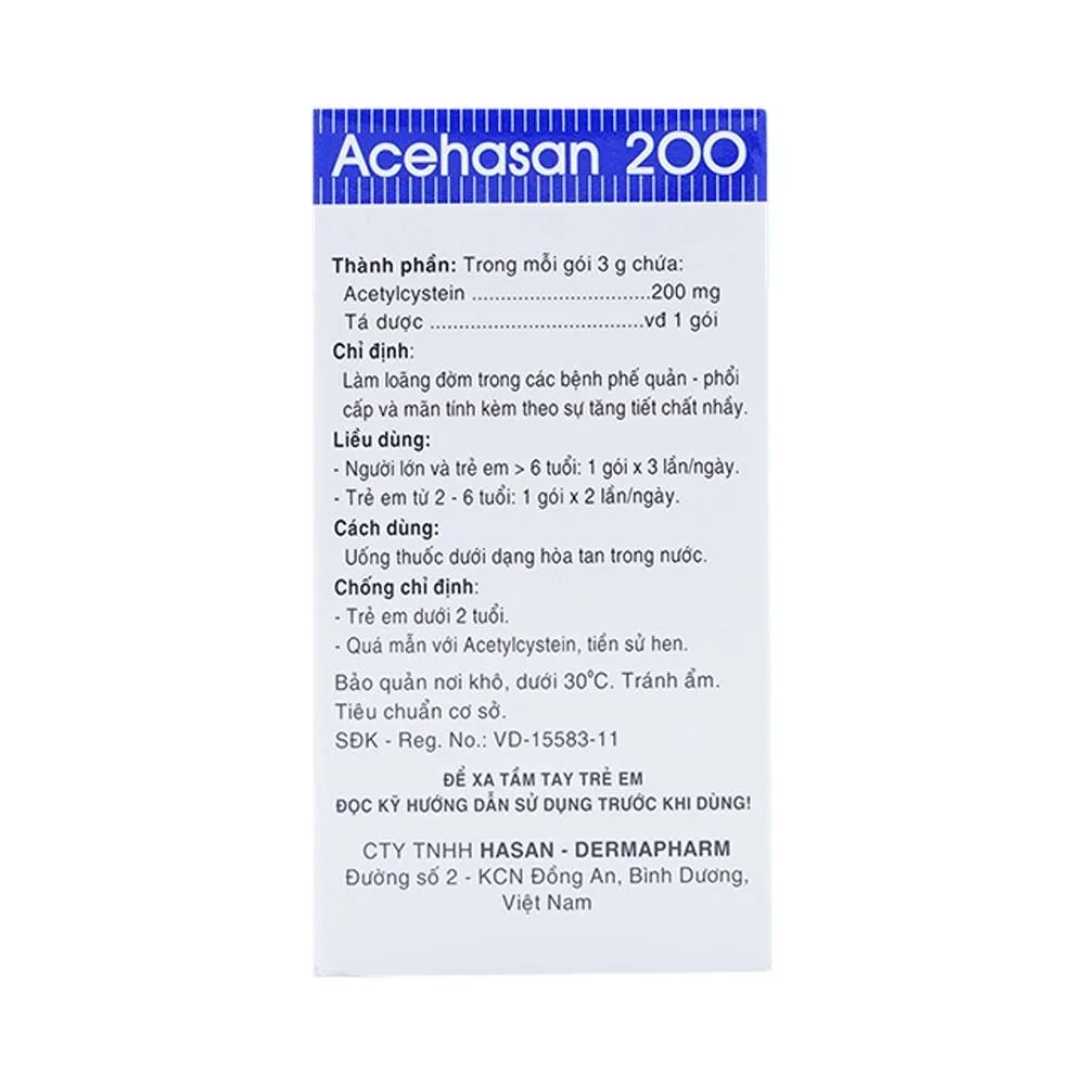Hình ảnh Thuốc Acehasan 200 làm loãng đờm trong các bệnh phế quản - phổi cấp và mãn tính (30 gói)