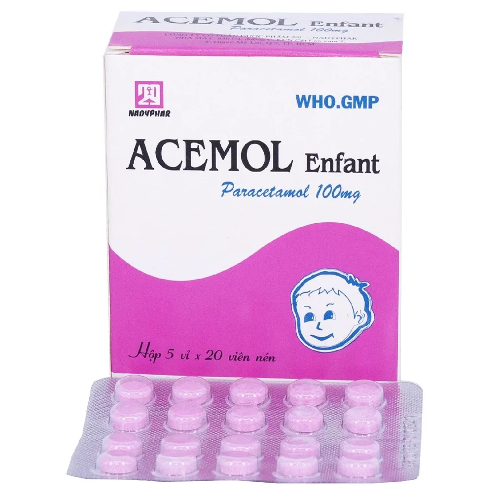 Hình ảnh Thuốc Acemol 100mg Nadyphar giảm đau nhức, khó chịu, sốt (100 viên)