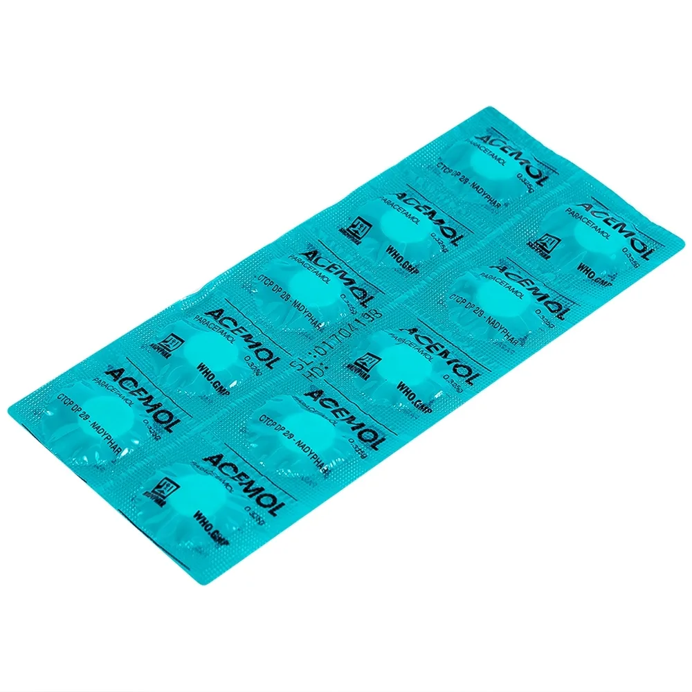 Hình ảnh Thuốc Acemol 325mg Nadyphar hạ sốt và giảm đau (40 vỉ x 10 viên)