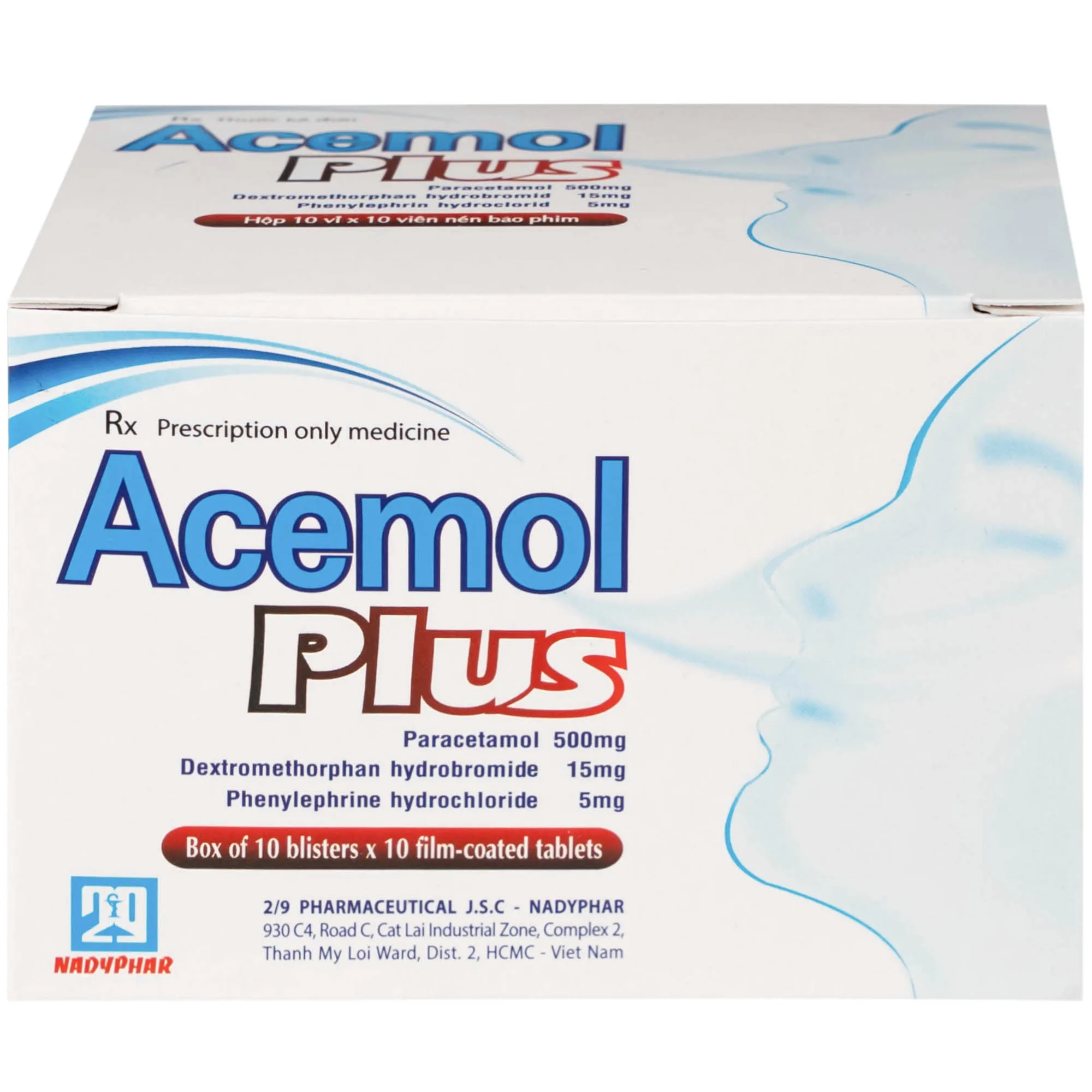 Hình ảnh Thuốc Acemol Plus Nadyphar điều trị các triệu chứng của cảm cúm và cảm lạnh cho người lớn và trẻ em trên 12 tuổi (10 vỉ x 10 viên)