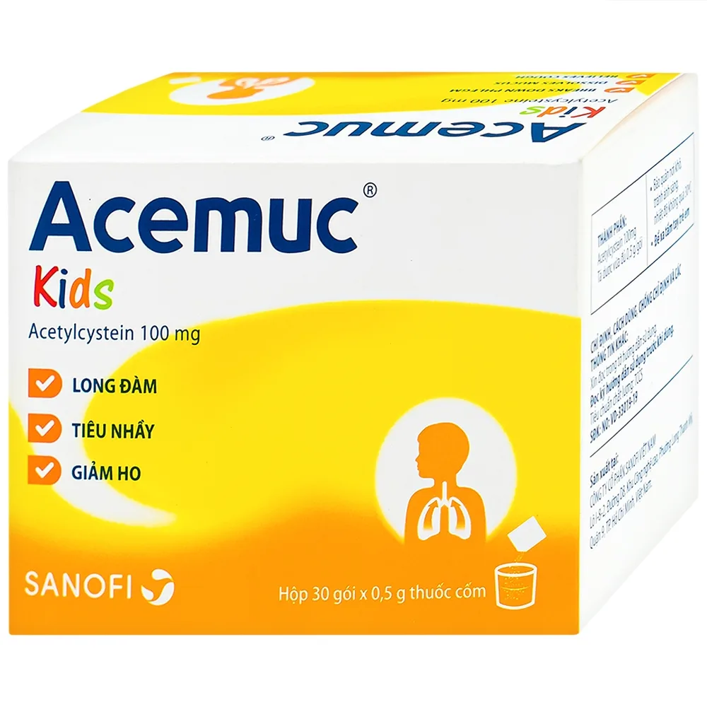 Hình ảnh Thuốc cốm Acemuc Kids 100mg Sanofi long đàm, tiêu nhầy, giảm ho (30 gói x 0.5g)