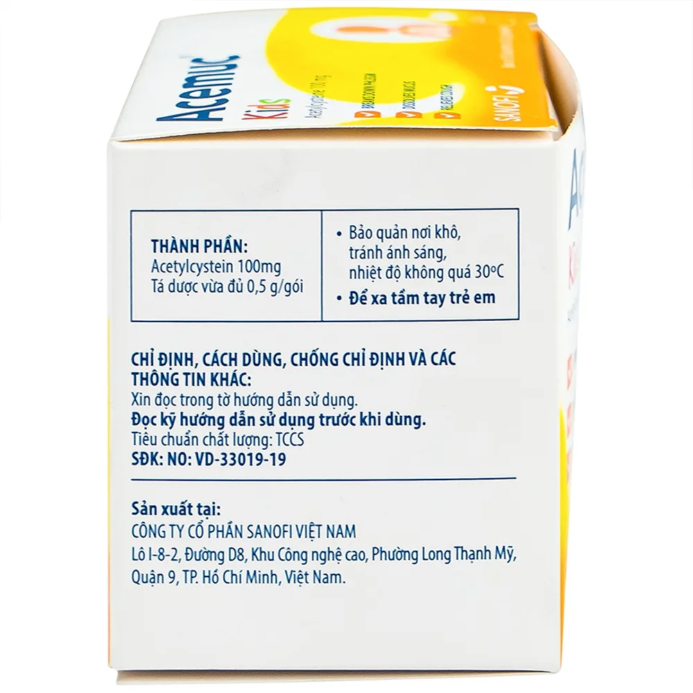 Hình ảnh Thuốc cốm Acemuc Kids 100mg Sanofi long đàm, tiêu nhầy, giảm ho (30 gói x 0.5g)