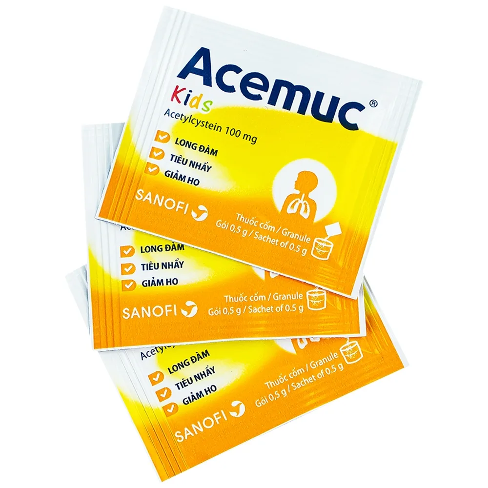 Hình ảnh Thuốc cốm Acemuc Kids 100mg Sanofi long đàm, tiêu nhầy, giảm ho (30 gói x 0.5g)